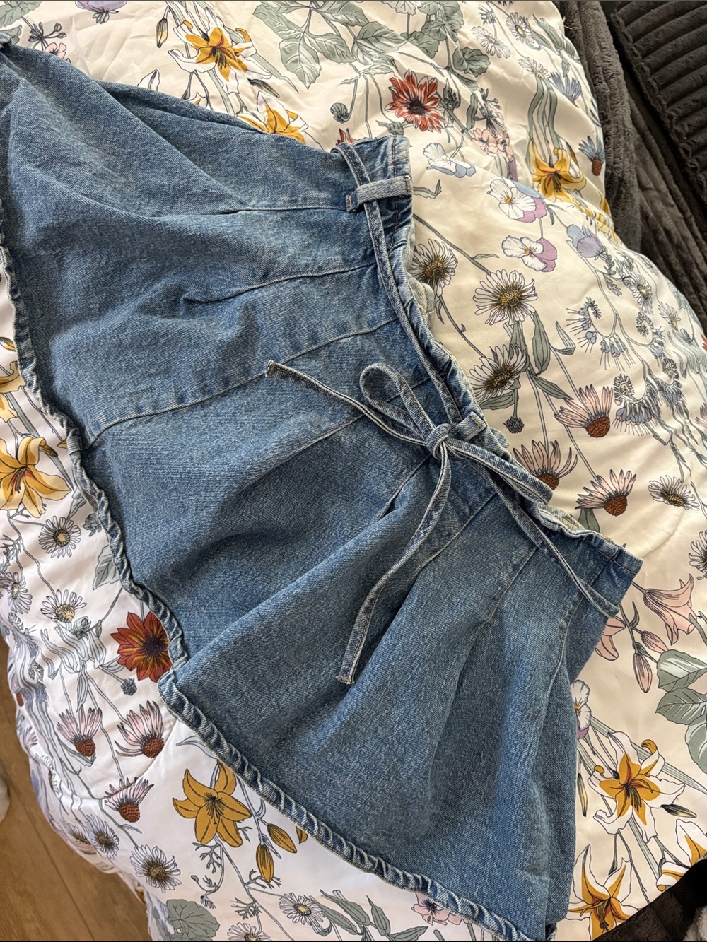 wild fable Blue Denim Tie-Waist Mini Skort